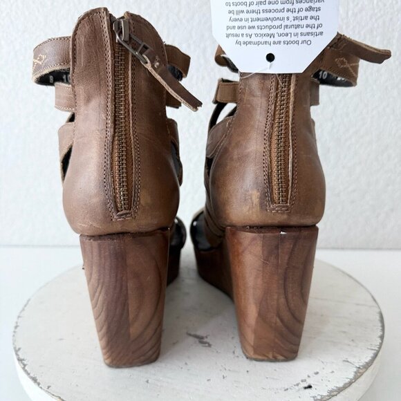 NEW Lane Boots BECCA Womens Brown Wedges 8 Western Sandals Cowgirl Wooden Heel - Picture 4 of 11